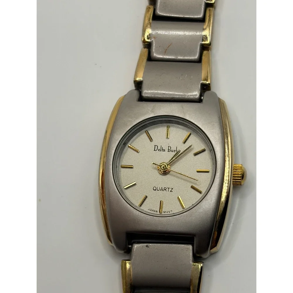 Delta Burke Rectangular Dial Two-Tone Quartz Watch Gold Silver Stainless Steel‎